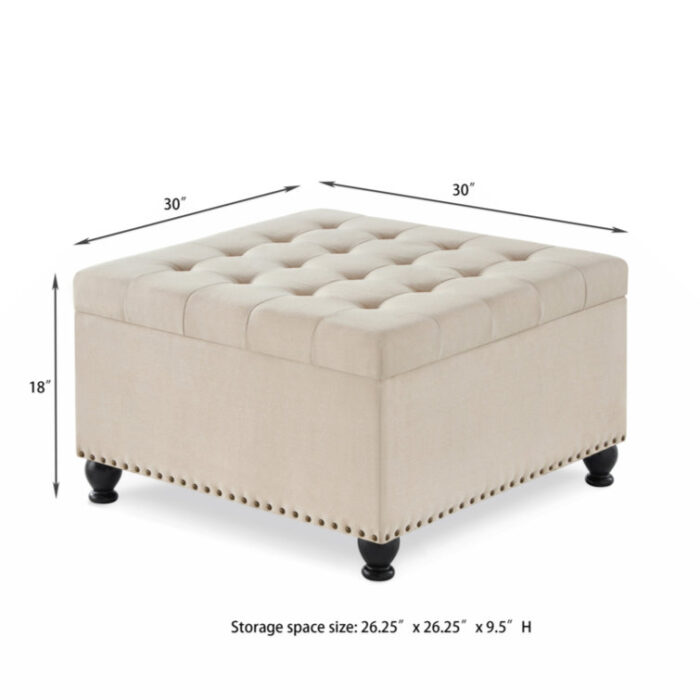 Galatia Coffee Table storage ottoman with wooden legs - Chic Decora