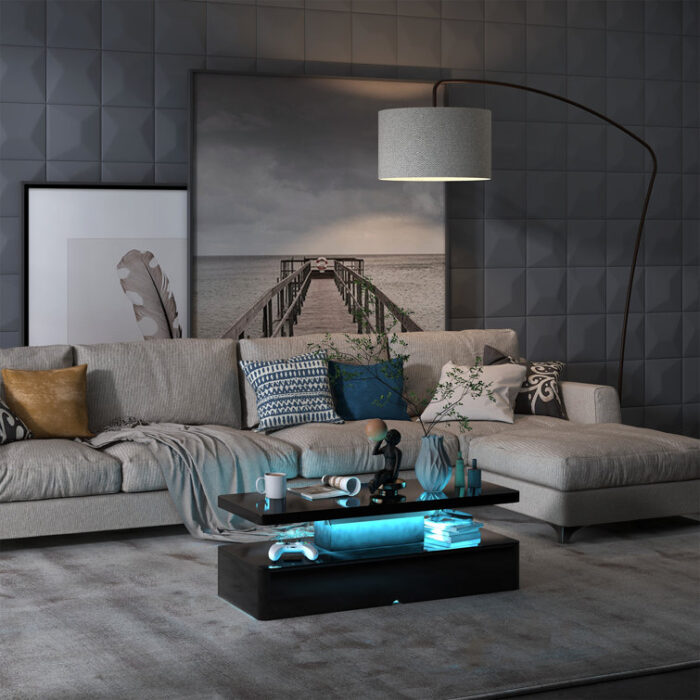 Ganza 40″ Modern Coffee Table with LED Light for Living Room - Chic Decora