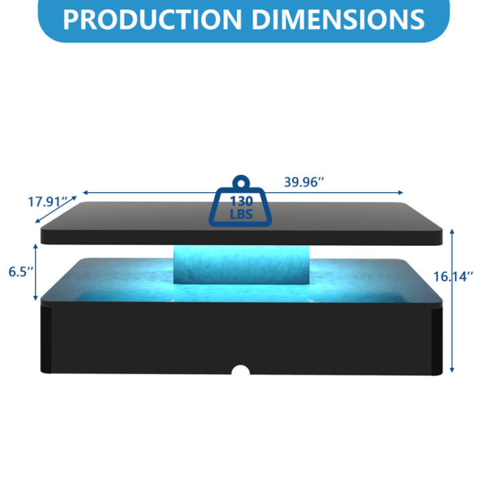 Ganza 40″ Modern Coffee Table with LED Light for Living Room - Chic Decora