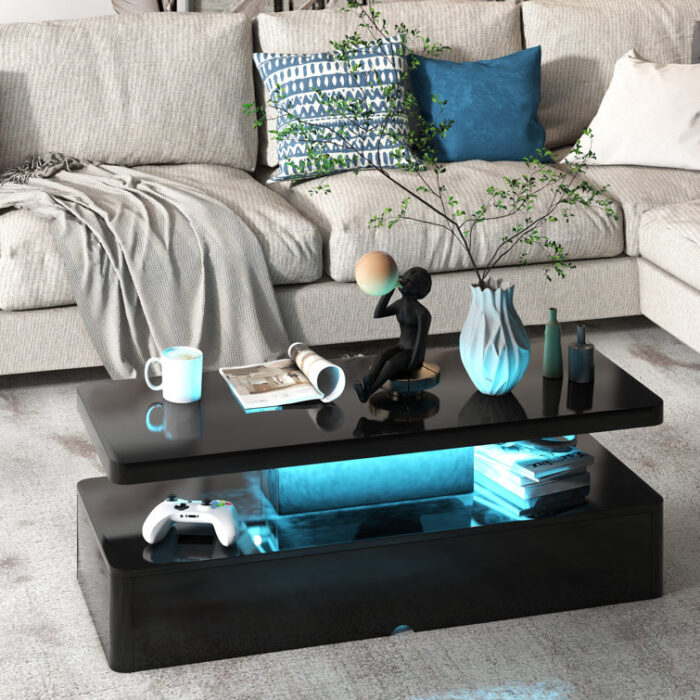 Ganza 40″ Modern Coffee Table with LED Light for Living Room - Chic Decora