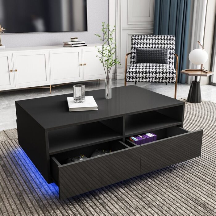 Gastelum LED Coffee Table with Colorful RGB LED Lights & 4 Drawers - Chic Decora