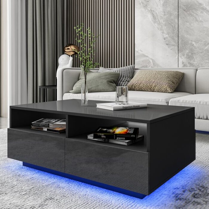 Gastelum LED Coffee Table with Colorful RGB LED Lights & 4 Drawers - Chic Decora