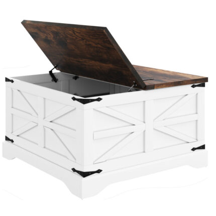 Gulkis Farmhouse Square Storage Coffee Table with Hinged Lift Top for Living Room - Chic Decora