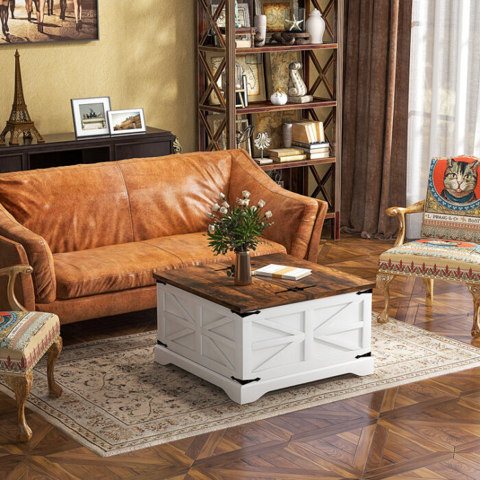 Gulkis Farmhouse Square Storage Coffee Table with Hinged Lift Top for Living Room - Chic Decora