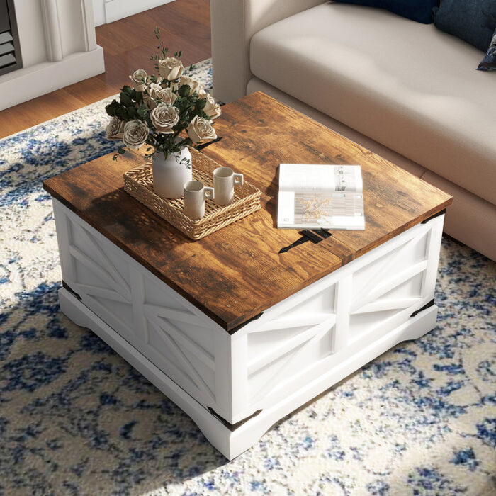 Gulkis Farmhouse Square Storage Coffee Table with Hinged Lift Top for Living Room - Chic Decora