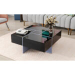 Hiedi Sled Coffee Table with Storage,Square Cocktail Table with Extendable Sliding Tabletop - Chic Decora