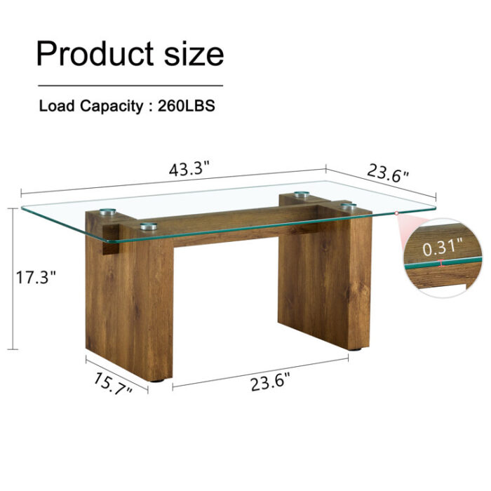 Himzo 43″ L x 17″ H Rectangle Glass Top Coffee Table - Chic Decora