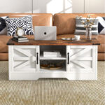 Holtman Coffee Table with Barn Doors, Farmhouse Center Table with Storage - Chic Decora