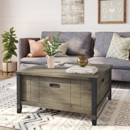 Ivybridge Farmhouse Lift Top 4 Leg Coffee Wood Center Table for Living Room Extra Large Hidden Storage - Chic Decora