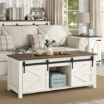 Jaquavion Farmhouse Lift Top Coffee Table with Hidden Storage and Sliding Barn Door - Chic Decora