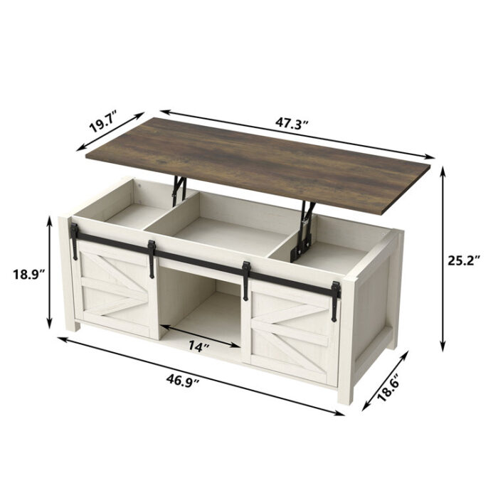 Jaquavion Farmhouse Lift Top Coffee Table with Hidden Storage and Sliding Barn Door - Chic Decora