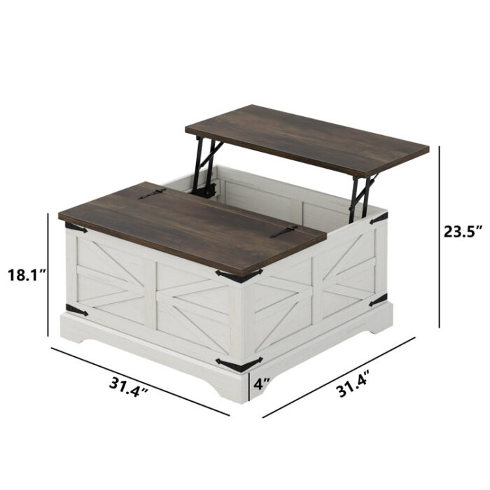 Jareal Lift Top Coffee Table 31.4 “W Farmhouse Square Storage Coffee Table - Chic Decora