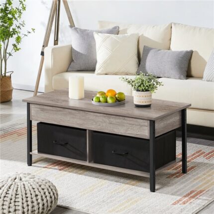 Jarissa Lift Top Coffee Table with Hidden Compartment & 2 Fabric Storage Baskets - Chic Decora