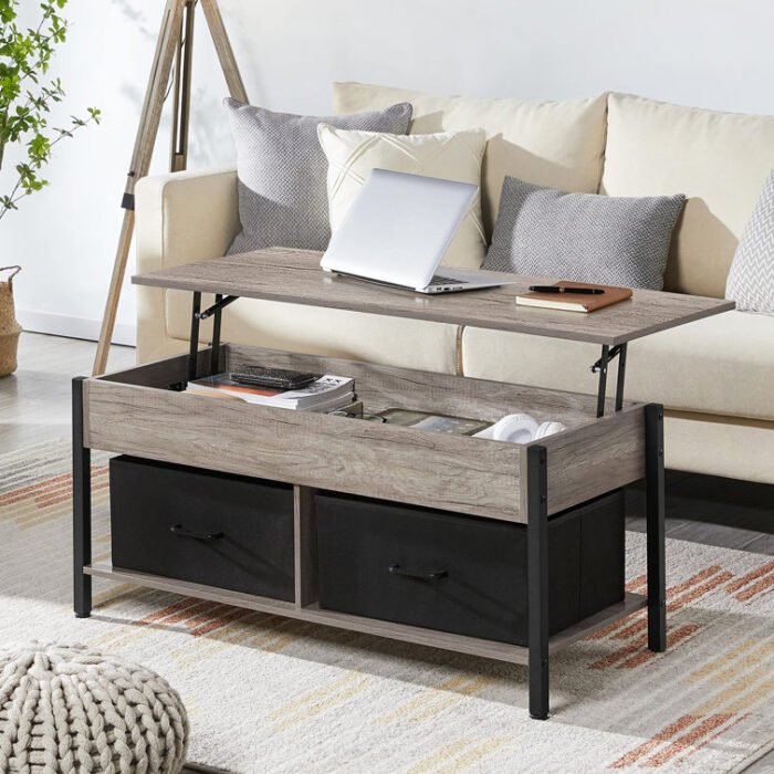 Jarissa Lift Top Coffee Table with Hidden Compartment & 2 Fabric Storage Baskets - Chic Decora