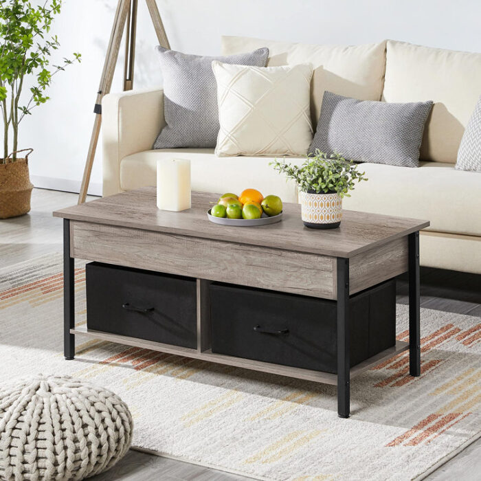 Jarissa Lift Top Coffee Table with Hidden Compartment & 2 Fabric Storage Baskets - Chic Decora