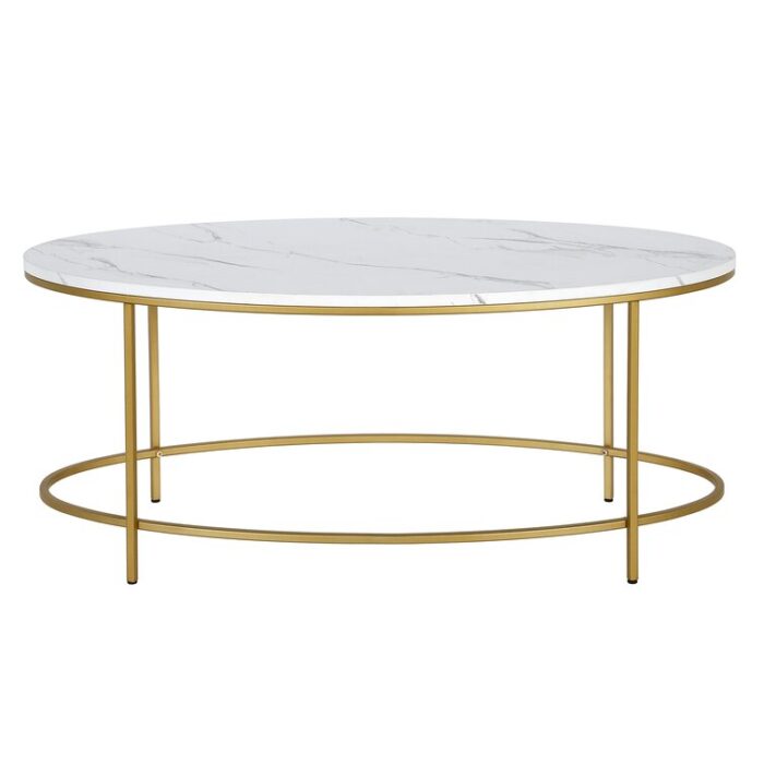 Jeslee 42″Faux Marble And Steel Oval Coffee Table - Chic Decora