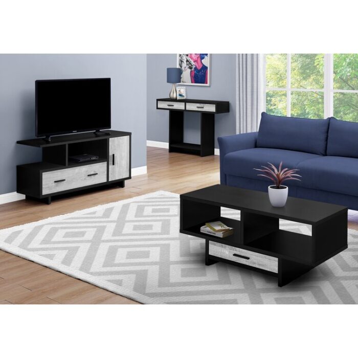 Jose Coffee Table, Accent, Cocktail, Rectangular, Storage, Living Room, 42″ L, Drawer, Laminate, Black - Chic Decora