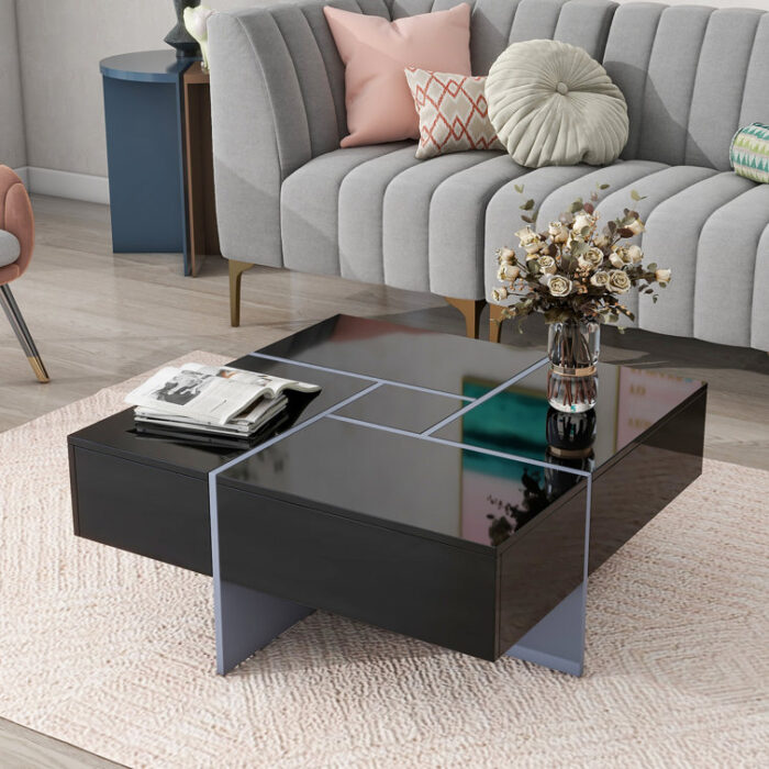 Jowanda Cocktail Table with Extendable Sliding Tabletop,Coffee Table with 4 Hidden Storage Compartments - Chic Decora