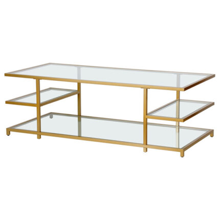 Kajaun 54″ Glass And Steel Coffee Table With Three Shelves - Chic Decora