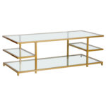 Kajaun 54″ Glass And Steel Coffee Table With Three Shelves - Chic Decora