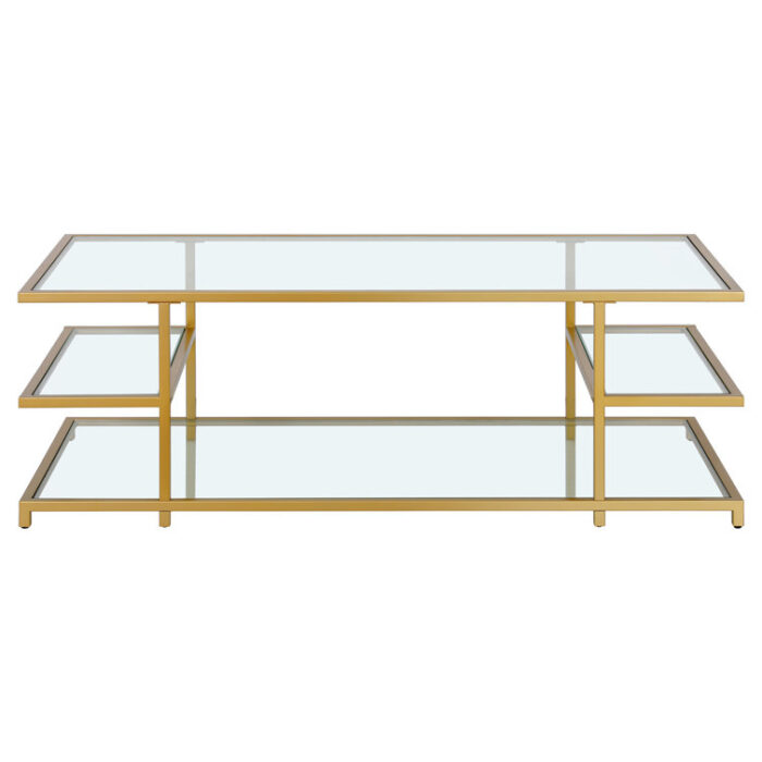 Kajaun 54″ Glass And Steel Coffee Table With Three Shelves - Chic Decora