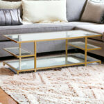 Kajaun 54″ Glass And Steel Coffee Table With Three Shelves - Chic Decora