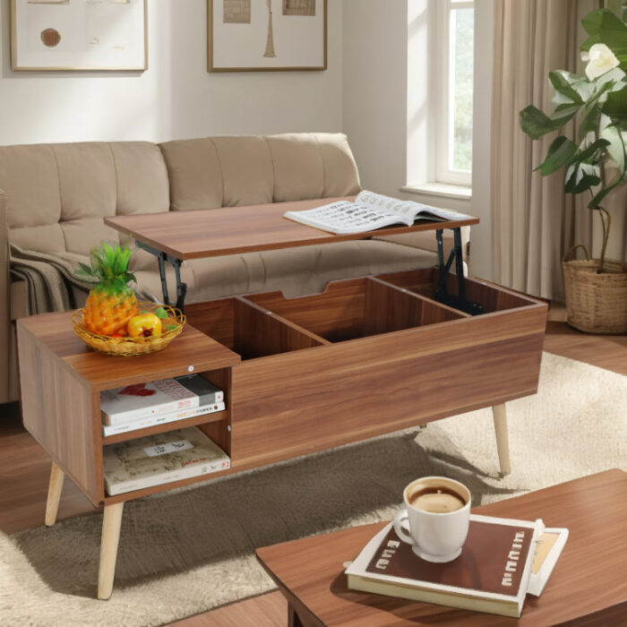 Kapor Coffee Table,Lift Top Table With Adjustable Storage Shelf,Open Storage Shelf - Chic Decora