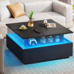 Kearan Pedestal LED Coffee Table with Transparent Dustproof Shelf Storage for Living Room - Chic Decora