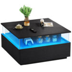 Kearan Pedestal LED Coffee Table with Transparent Dustproof Shelf Storage for Living Room - Chic Decora