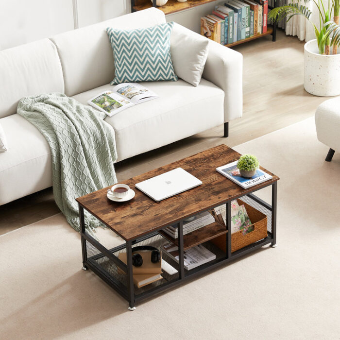 Kempst Industrial Coffee Table with Storage Shelf Cocktail Table Accent Furniture for Living Room - Chic Decora