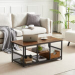 Kempst Industrial Coffee Table with Storage Shelf Cocktail Table Accent Furniture for Living Room - Chic Decora