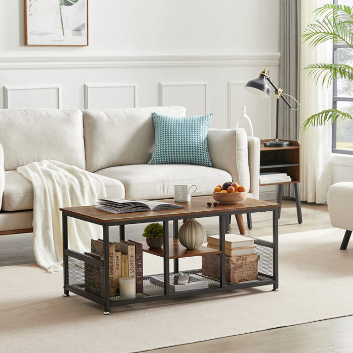 Kempst Industrial Coffee Table with Storage Shelf Cocktail Table Accent Furniture for Living Room - Chic Decora