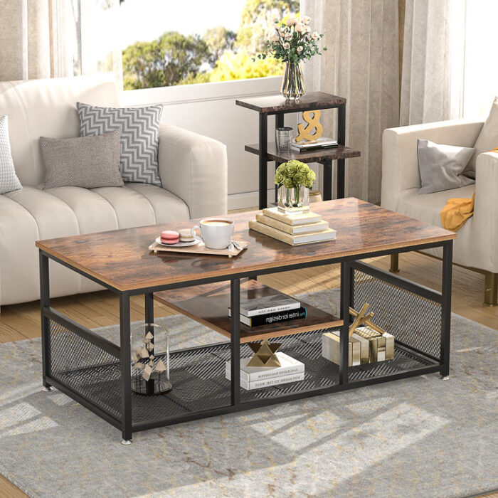 Kempst Industrial Coffee Table with Storage Shelf Cocktail Table Accent Furniture for Living Room - Chic Decora