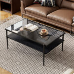 Kenneshia Coffee Table, Glass and Wood Coffee Table for Living Room - Chic Decora