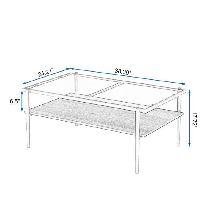 Kenneshia Coffee Table, Glass and Wood Coffee Table for Living Room - Chic Decora