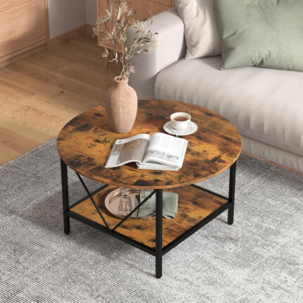 Krystaline 31.5″ Coffee Table, 2-Tier Open Storage, Round Coffee Table - Chic Decora