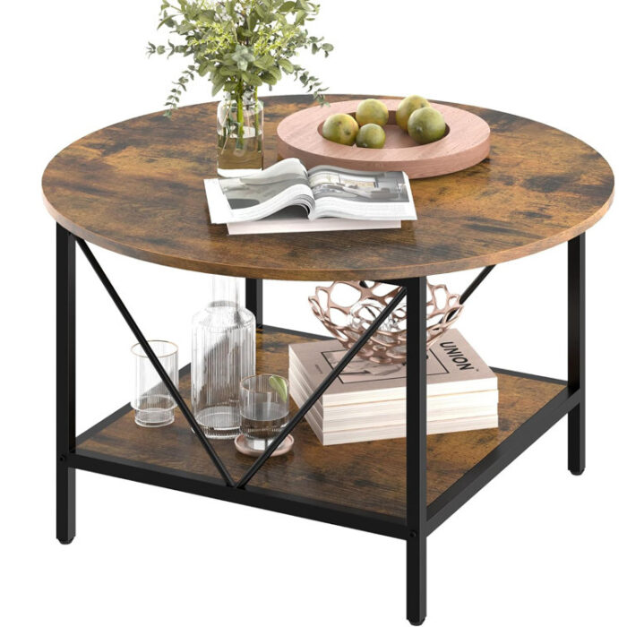 Krystaline 31.5″ Coffee Table, 2-Tier Open Storage, Round Coffee Table - Chic Decora