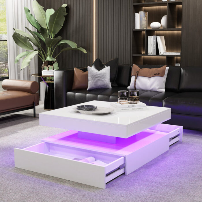 LED Light Coffee Table for Living Room with Storage Drawers - Chic Decora