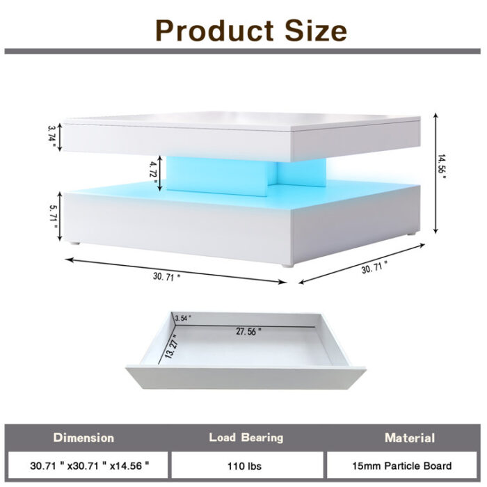 LED Light Coffee Table for Living Room with Storage Drawers - Chic Decora