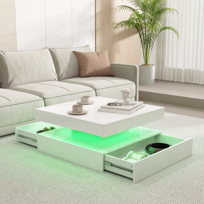 LED Light Coffee Table for Living Room with Storage Drawers - Chic Decora