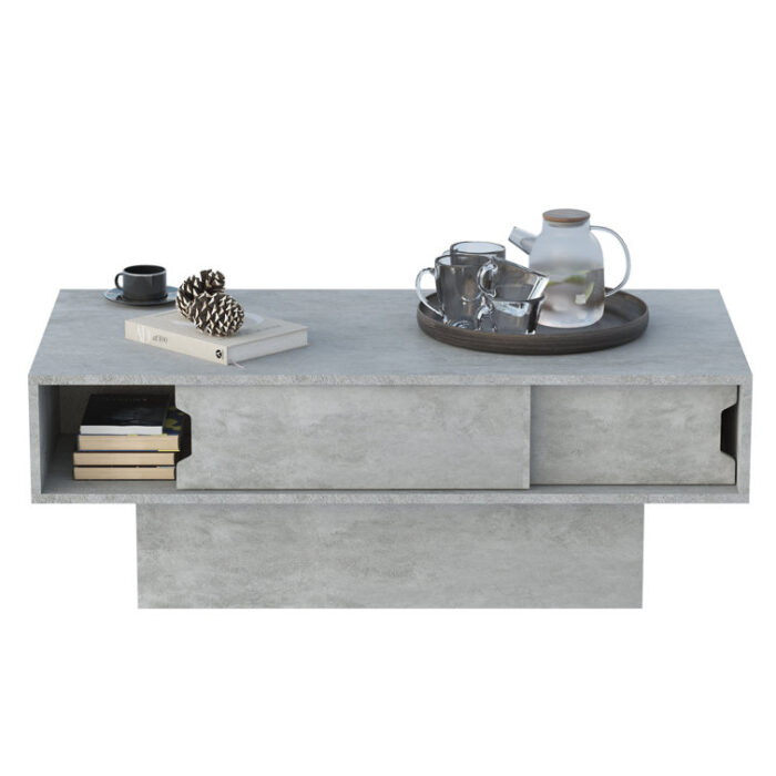 Led Rectangle Concrete Gray Coffee Table With Open Storage - Chic Decora