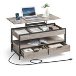 Lift Top Coffee Table With 2 Drawers and Outlets - Chic Decora