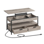 Lift Top Coffee Table With 2 Drawers and Outlets - Chic Decora