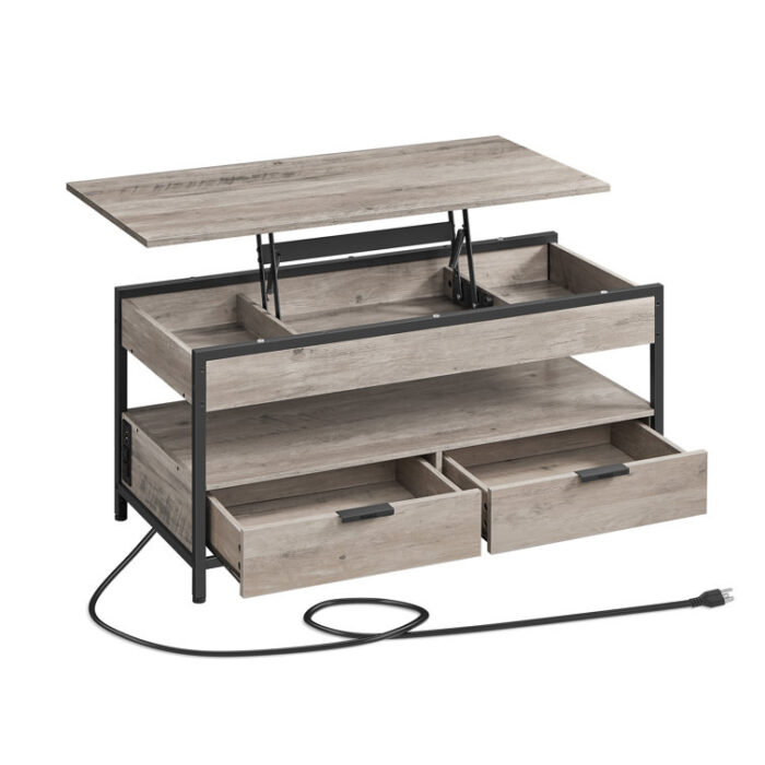 Lift Top Coffee Table With 2 Drawers and Outlets - Chic Decora