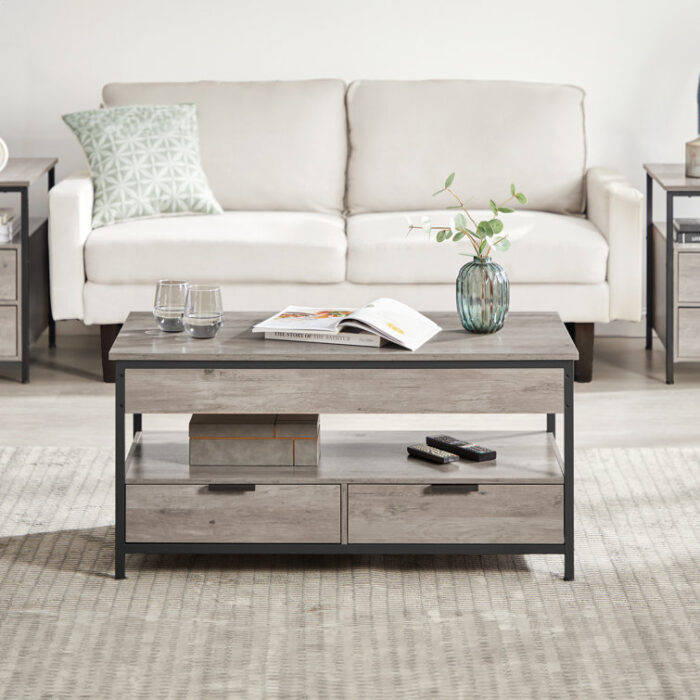 Lift Top Coffee Table With 2 Drawers and Outlets - Chic Decora