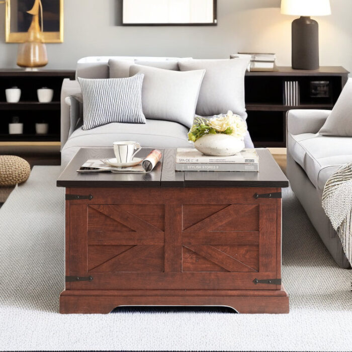 Maci Farmhouse Square Coffee Table with Hidden Storage Compartment - Chic Decora