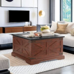 Maci Farmhouse Square Coffee Table with Hidden Storage Compartment - Chic Decora