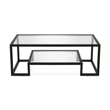 Maeghen 45″ Glass and Steel Coffee Table with Shelf - Chic Decora