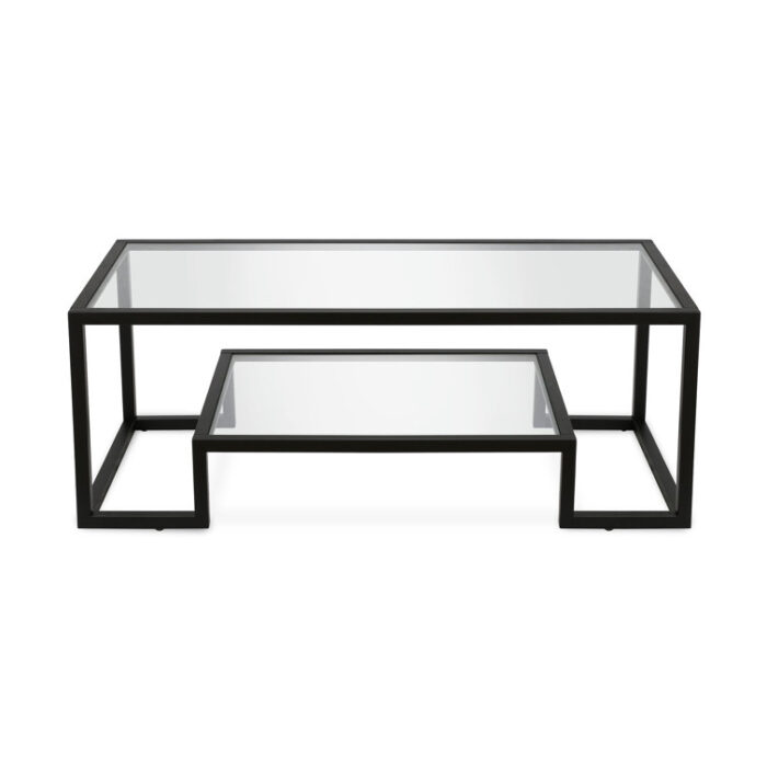 Maeghen 45″ Glass and Steel Coffee Table with Shelf - Chic Decora