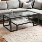 Maeghen 45″ Glass and Steel Coffee Table with Shelf - Chic Decora